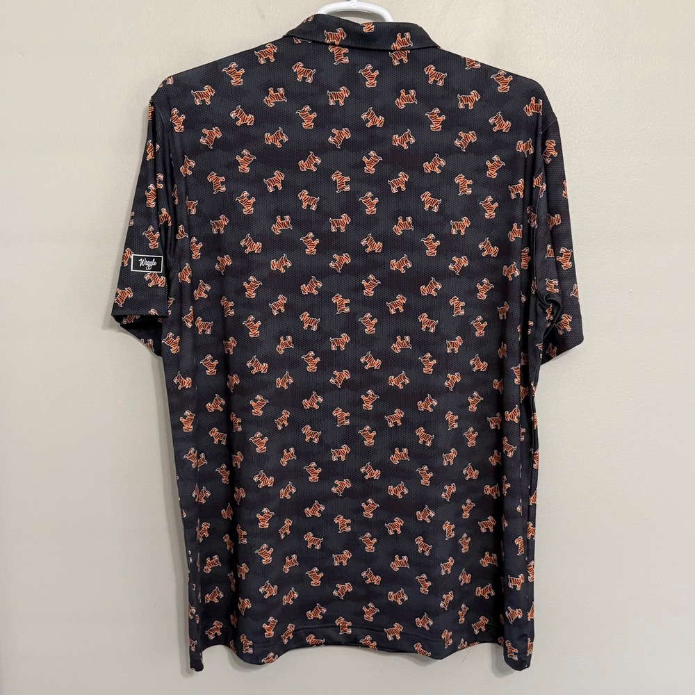 NEW Waggle Mens 2XL Black Tiger Goat Print Performance Golf Polo Shirt - Picture 3 of 8